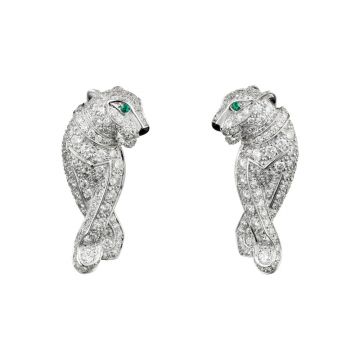 2020 Most Fashion Cartier Panthère de Cartier Emeralds Eyes Paved Diamonds Ladies Hoop Earrings Online Replica