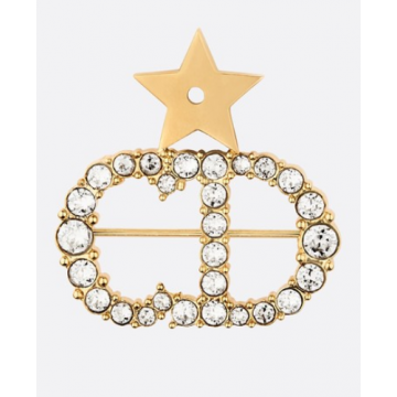 Women's Luxury Dior Sous Les Etoiles CD Shaped Star Charming Females Brass Diamonds Brooch  V0317SLECY_D301