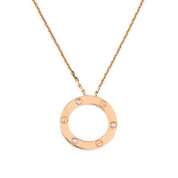 High Quality Cartier 3 Diamonds Rose Gold Circle Pendant Women  Necklace B7014700
