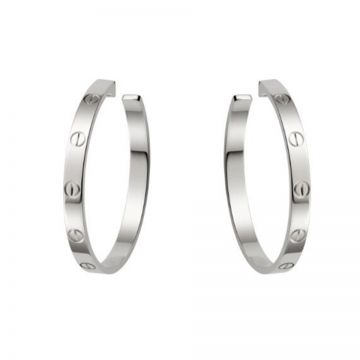 Fake Cartier Love Collection White Gold Plated Hoop Screw Detail Ladies Elegant Earrings On Sale Canada B8028300