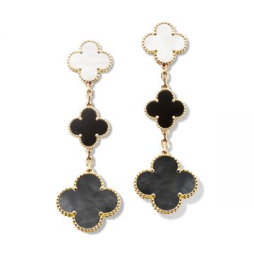 2021 Spring Fashion VCA Magic Alhambra Three Clovers Pendant Women Yellow Gold-plated Drop Earrings Black/White/Two-tone VCARD79000