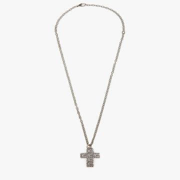 Retro Style Gucci Square Double G Cross Pendant Engraved Pattern Aged Silver Thick Link Necklace For Lovers Online