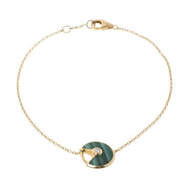 Women's Latest Cartier Amulette de Cartier Onyx & Malachite XS Model Yellow Gold Single Diamond Bracelet 