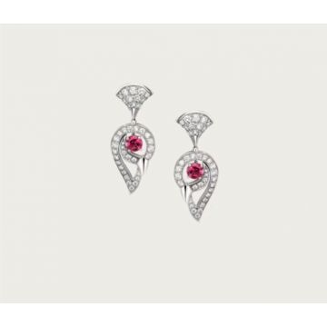 Celebrity Style Bvlgari Divas' Dream Peacock Head Pendant Ladies Red Crystal Silver Earrings Malaysia Price 354082 OR858089