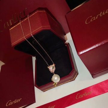 Latest Style Cartier Panthere De Cartier Green Emerald Pearl Pendant Ladies Rose Gold Diamonds Necklace 