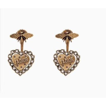Women's High End Dior L'amour Avenir Star J'ADIOR Motif Diamonds Edging Yellow Brass Bee Earrings  E0923LAVCY_D908