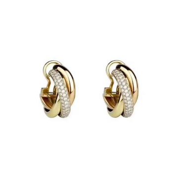  Cartier Trinity Collection 18k White Gold & Yellow Gold & Rose Gold Intersecting Hoop Style Diamonds Earrings For Women B8031900