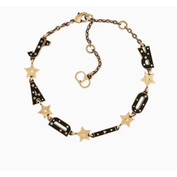 Vintage Style Christian Dior Jadior Black Logo Motif & Yellow Brass Star Womens Bracelet Price USA 