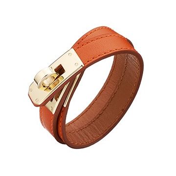 Hermes Replica Kelly Double Tour Orange Leather Bracelet Gold-Plated Hardware New Fashion Women & Men Price List