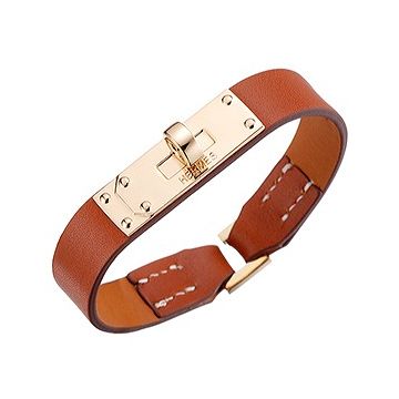 Low Price Hermes Micro Kelly Gold-Plated Rotatable Buckle Tan Leather Lady Bracelet Replica Australia