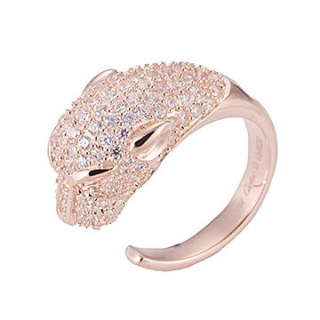 Panthere De Cartier Imitation Rose Gold-plated Leopard Head Open Ring Paved Crystals Lady Online Paris 