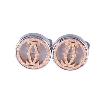 Cartier Rose Gold-plated Double C Logo Decor Crystals 316L Steel Cufflinks For Unisex Sale Malaysia