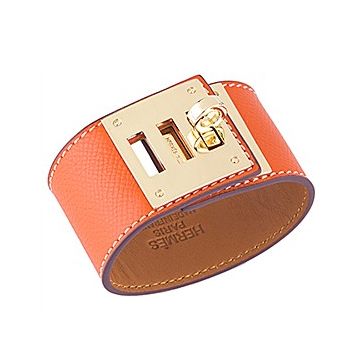  Hermes Lady Kelly Dog Orange Wide Leather Bracelet Brass Hardware Online Shop Paris Review