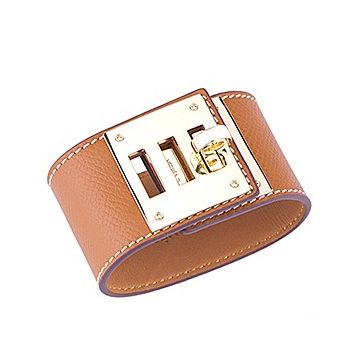 Hermes Kelly Dog Brass Hardware Tan Leather Wide Bracelet Good Review For Women NYC