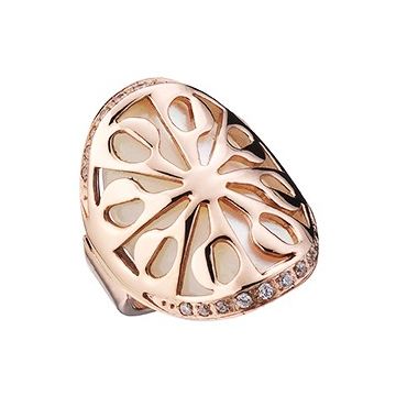 Chic Bvlgari Intarsio Flower Detail Ring Rose Gold-plated Hollow-out Design Decked Pearl Sale Italy Lady AN855768