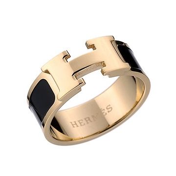 Hermes Clic H Black Enamel Gold-plated Ring Sale For Unisex Vogue Sales Sydney