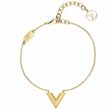  Women's Spring Fashion Louis Vuitton Essential V Big V Motif Pendant Yellow Gold Plated Jewellery Set Bracelet/Necklace M61084/M61083
