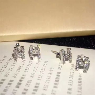 Hermes Silver Paved Crystals H Logo Ear Studs Personalized Couple Style Price 2018 Malaysia