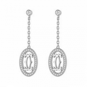 Ornate C De Cartier Engraved Crystals Logo Pendant Silver Drop Earrings Feast For Lady Australia