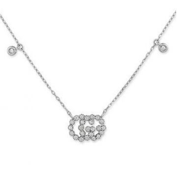  Gucci GG Running Series 18k White Gold Double G  Pendant Diamond High End Necklace For Women 481624 J8540 9066