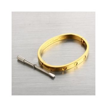 Top Sale Imitation Cartier Love Yellow Gold-plated Bangle With Silver Screwdriver Screw Detail For Women & Men 