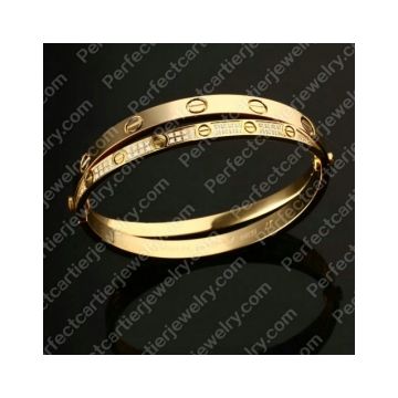 Cheapest Cartier Love Yellow Gold Plated Bracelet Most Quality Diamonds Double Bangle Link 