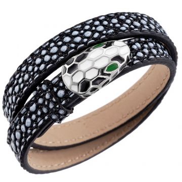 Bvlgari Serpenti Bracelet Black Leather With White Black Enamel Decked Unique Style For Men Price