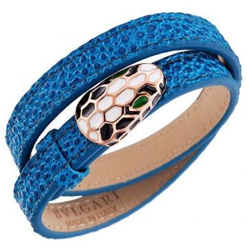 Bvlgari Serpenti Rose Gold Decked Blue Leather Bracelet Snake Head 2018 Street Fashion Women NYC