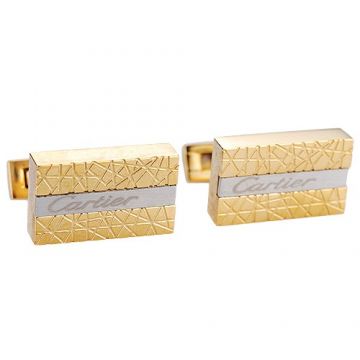 Cartier Rectangular Clone Gold & Silver Engraved Logo Cufflinks Luxury Style Price Singapore