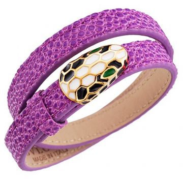 Bvlgari Serpenti Purple Leather Bracelet Gold-plated Adorned Celebrity Style Shop Online Canada Mother's Day Gift