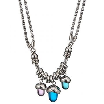 Bvlgari Silver-plated Two Chain Three Pendants Necklace Purple/Blue Crystals Fashion Design Lady For Sale America