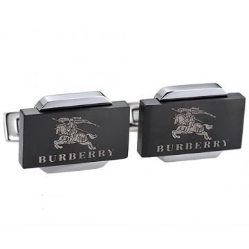 Burberry Celebrity Style Silver Cufflinks Black Rectangle Equestrian Knight Motif Men Party Price Europe
