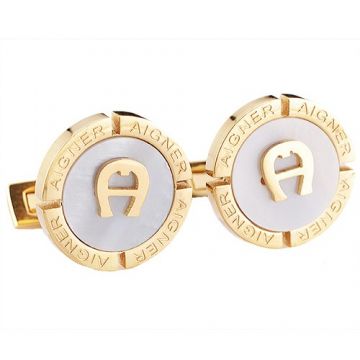 Wholesale Aigner Yellow Gold-plated White Pearl Copy Cufflinks Adorned A Symbol Businessmen NYC