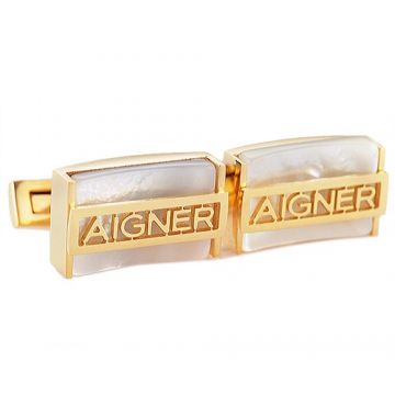 Aigner Cufflinks Gold-plated Rectangle Men Wedding Party Hollow Sign Pearl Sale London