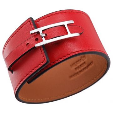 Hermes Women's Hapi Wide Silver-Plated Buckle Red Leather Bracelet  Sexy Style Party UK Review
