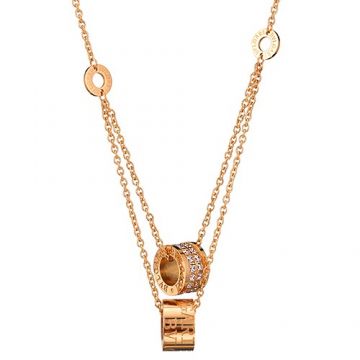 Bvlgari B.zero1 Double Chain Round Pendants Inlaid Crystals Gold-plated Necklace Noble Style Price India  