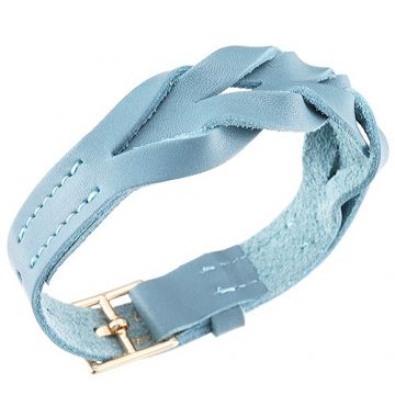 Hermes Hippique Women's Light Blue Braided Leather Bracelet Gold-Plated Buckle US Price Office Lady