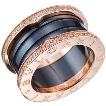 Bvlgari B.zero1 Decked Replica Diamonds Ring Rose Gold-plated Black Enamel Australia Price Unisex AN857029