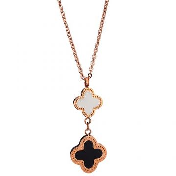 Van Cleef & Arpels Magic Alhambra Rose Gold Color Clover Pendant Necklace Studded White/Black Enamel Women Gift