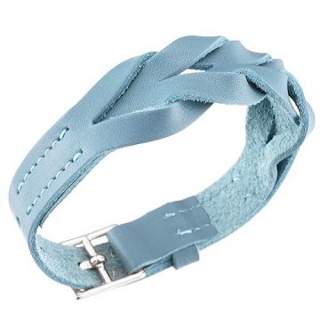 Hermes  Hippique Women's Light Blue Woven Leather Bracelet Chic Style 316L Steel Buckle Summer 