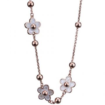 VCA Floral Socrate White Enamel Flower Rose Gold-plated Bead Chain Long Necklace Copy Women Sale 