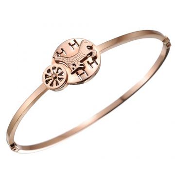 Hermes Fashion Horse & Carriage Motif Rose Gold Plated Bracelet US Review  Party Style Lady Gift