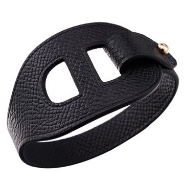 Hermes Lona Cool Black Leather Cutwork Bracelet Gold Plated Little Ball Clasp Men And Women