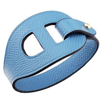 Hermes Copy Lona Yellow Gold Plated Hardware Light Blue Hollow Out Leather Bracelet For Sale