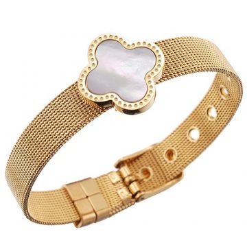 Clone Vintage VCA Gold-plated Chain Bracelet Pearl Studded Clover Adornment For Cool Girl Price Toronto