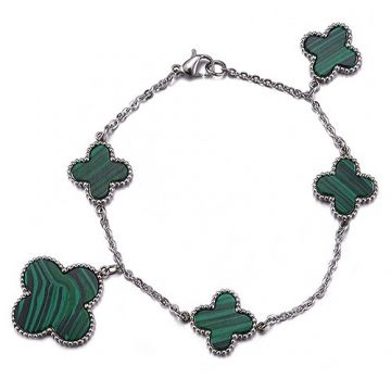 Van Cleef & Arpels Magic Alhambra Green Clover Motif Silver Chain Bracelet Fashion Design Sale Women USA