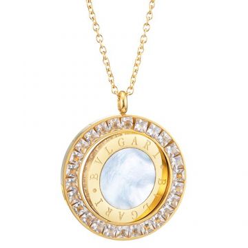 Bvlgari Bvlgari Luxury Gold-plated Chain Necklace Round Pendant Engraved Crystals Logo Pearl Sale Malaysia Lady