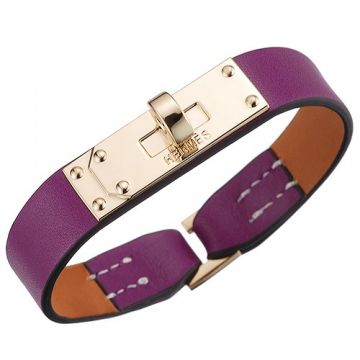 Hermes Micro Kelly Stylish Gold-Plated Rotating Buckle Purple Leather Bracelet Office Lady Review In India