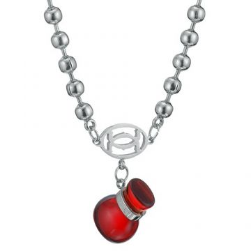 Cartier Silver-plated Double C Logo Beaded Necklace Red Bottle Charm Price In Singapore Women Sale