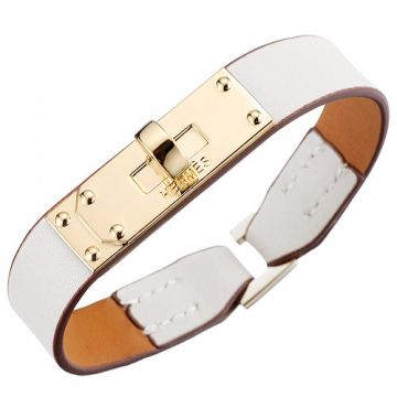 Hermes Micro Kelly White Leather Bracelet Yellow Gold-plated Hardware Christmas Gift For Girlfriend UK Sale